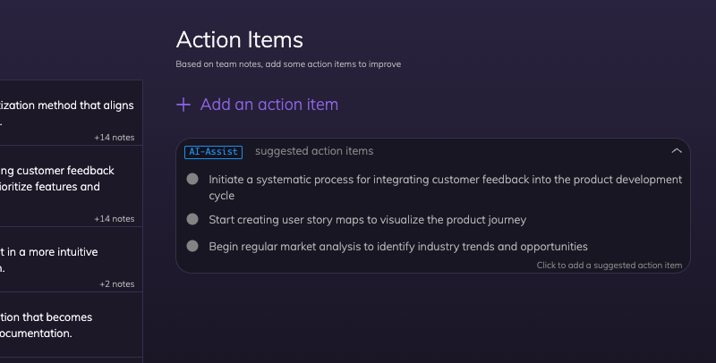 AI assist suggest action items in retrospective