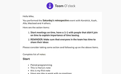Retrospective email summary: Team O'clock